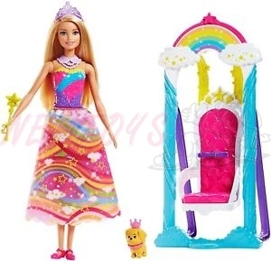 Mattel Barbie princezna s duhovou houpačkou