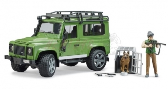 Bruder 2587 Land Rover Defender, figurka myslivce a psa