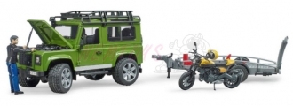 Bruder 2589 Land Rover s přívěsem, motocyklem a figurkou